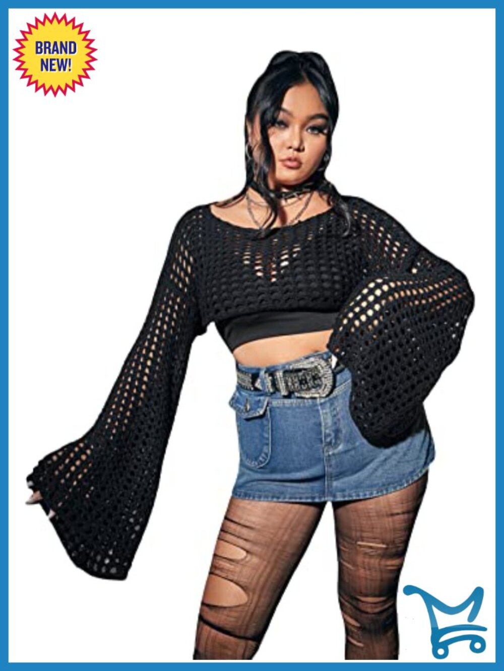 Plus Size Crochet Crop Sweater Boat Neck Long Sleeve Pullover